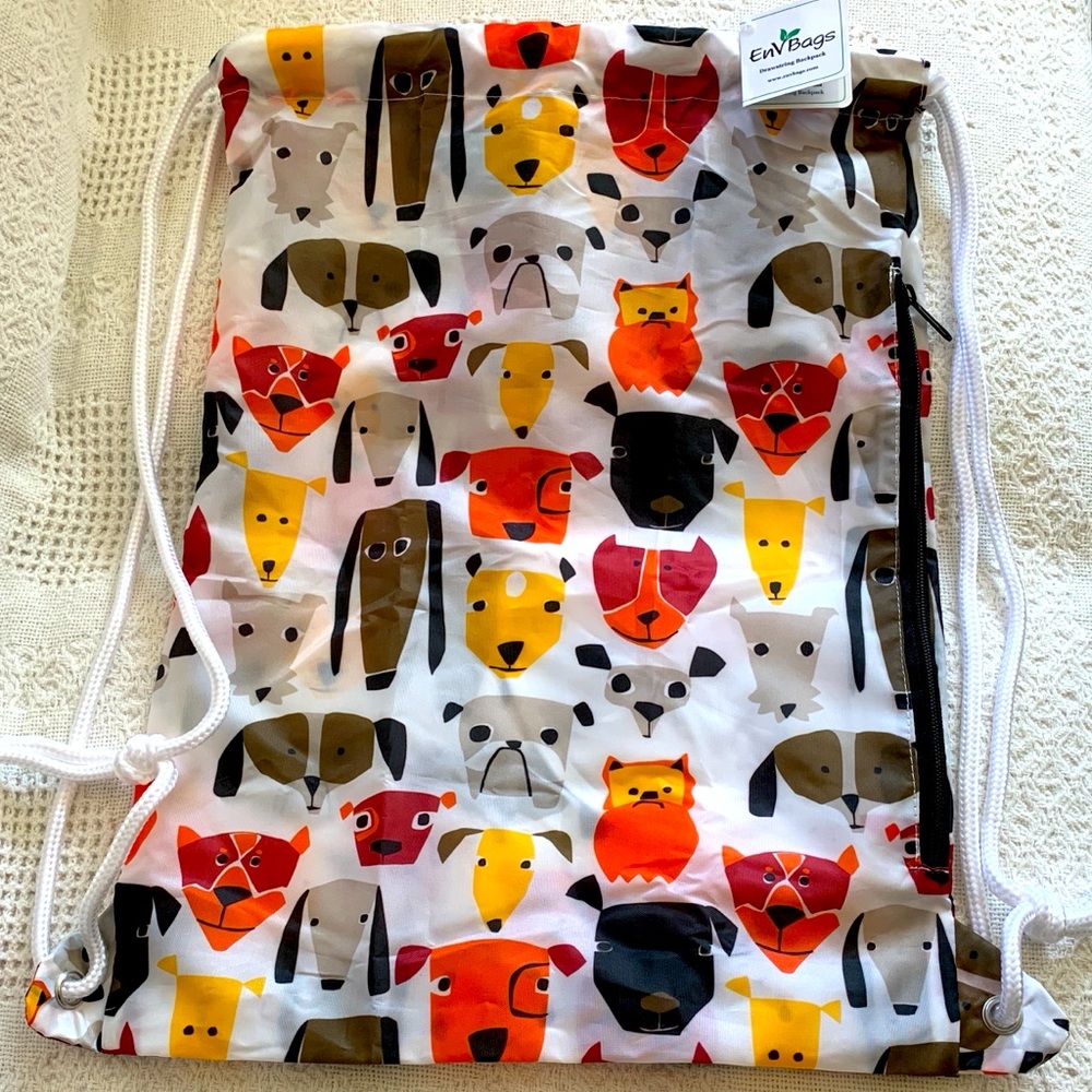 Drawstring backpack, dog print, beach bag, shopping bag, travel EnV Bags